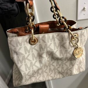 Michael Kors Cream and Brown Shoulder Bag